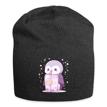 Kawaii Pinguin trinkt Boba Bubble Tea Chibi - Jersey-Beanie - Anthrazit - Vorne