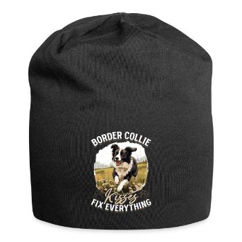 Border Collie Dog - kisses fix everything - Jersey-Beanie - Schwarz - Vorne