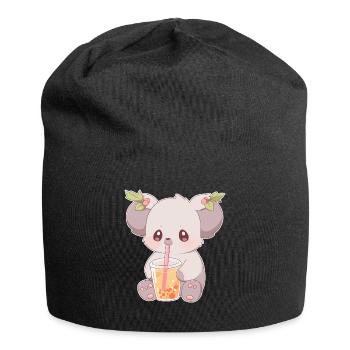 Kawaii Koala Drinks Boba Bubble Tea Chibi - Jersey Beanie - black - Front