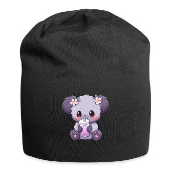 Kawaii Koala Drinks Boba Bubble Tea Chibi - Jersey Beanie - black - Front