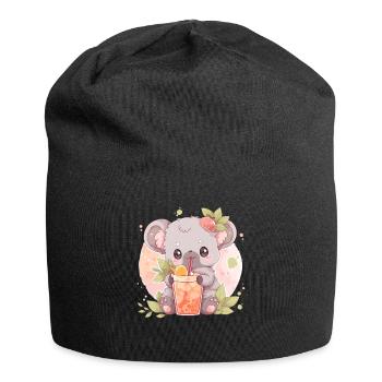 Kawaii Koala Drinks Boba Bubble Tea Chibi - Jersey Beanie - black - Front