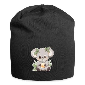Kawaii Koala Drinks Boba Bubble Tea Chibi - Jersey Beanie - black - Front