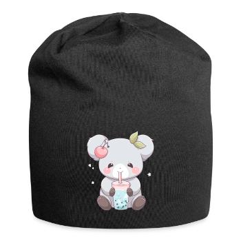 Kawaii Koala Drinks Boba Bubble Tea Chibi - Jersey Beanie - black - Front