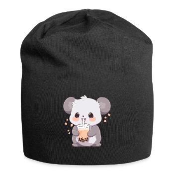 Kawaii Koala Drinks Boba Bubble Tea Chibi - Jersey Beanie - black - Front