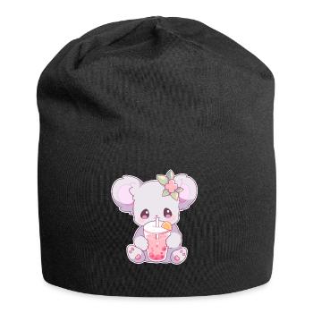 Kawaii Koala Drinks Boba Bubble Tea Chibi - Jersey Beanie - black - Front
