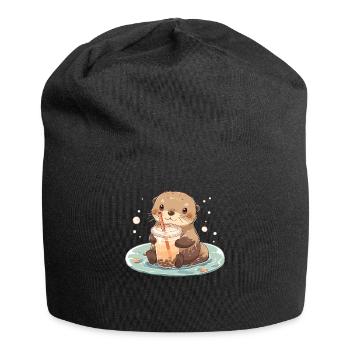 Kawaii Otter trinkt Boba Bubble Tea Chibi - Jersey-Beanie - Schwarz - Vorne