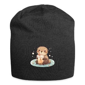 Kawaii Loutre Boissons Boba Bubble Tea Chibi - Bonnet en jersey - charbon - Devant