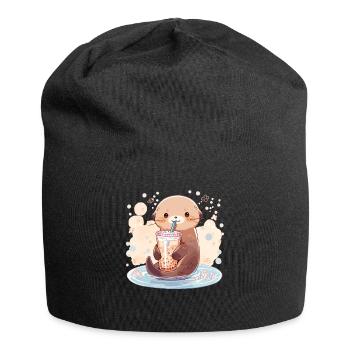 Kawaii Otter trinkt Boba Bubble Tea Chibi - Jersey-Beanie - Schwarz - Vorne