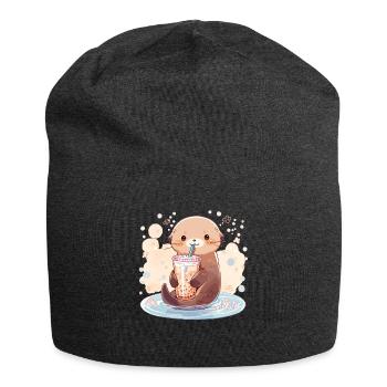 Kawaii Loutre Boissons Boba Bubble Tea Chibi - Bonnet en jersey - charbon - Devant