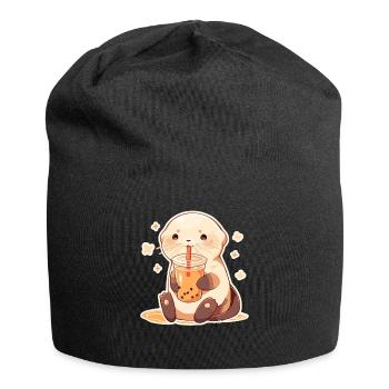 Kawaii Otter trinkt Boba Bubble Tea Chibi - Jersey-Beanie - Schwarz - Vorne