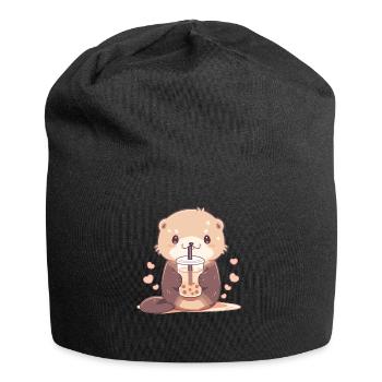 Kawaii Loutre Boissons Boba Bubble Tea Chibi - Bonnet en jersey - noir - Devant