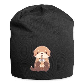 Kawaii Loutre Boissons Boba Bubble Tea Chibi - Bonnet en jersey - noir - Devant