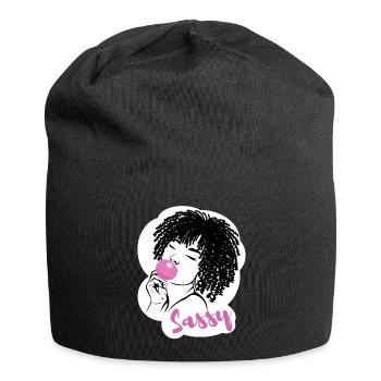 Sassy Chic with Afro Charm - Jersey Beanie - black - Front
