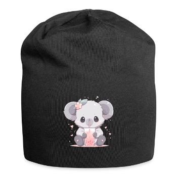 Kawaii Koala Drinks Boba Bubble Tea Chibi - Jersey Beanie - black - Front