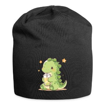 Kawaii Dinosaure Boissons Boba Bubble Tea Chibi - Bonnet en jersey - noir - Devant