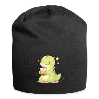 Kawaii Dinosaure Boissons Boba Bubble Tea Chibi - Bonnet en jersey - noir - Devant