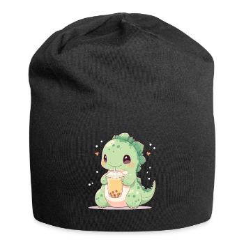 Kawaii Dinosaure Boissons Boba Bubble Tea Chibi - Bonnet en jersey - noir - Devant