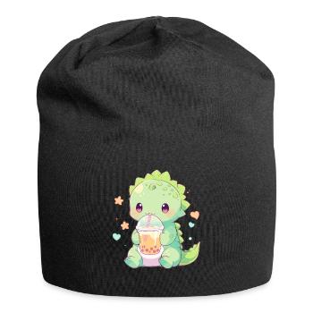 Kawaii Dinosaure Boissons Boba Bubble Tea Chibi - Bonnet en jersey - noir - Devant