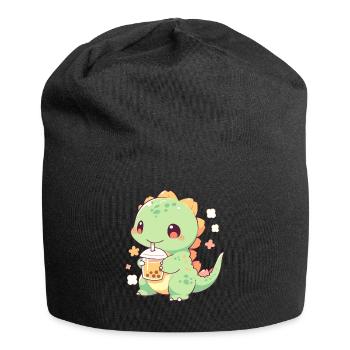 Kawaii Dinosaure Boissons Boba Bubble Tea Chibi - Bonnet en jersey - noir - Devant