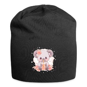 Kawaii Koala Drinks Boba Bubble Tea Chibi - Jersey Beanie - black - Front