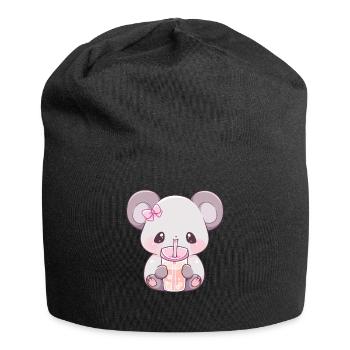Kawaii Koala Drinks Boba Bubble Tea Chibi - Jersey Beanie - black - Front