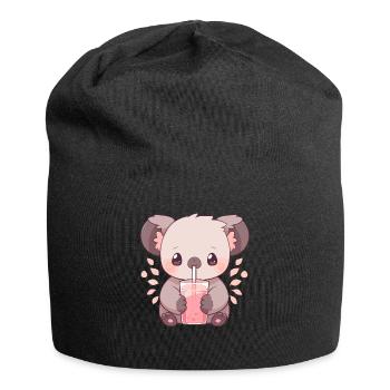Kawaii Koala trinkt Boba Bubble Tea Chibi - Jersey-Beanie - Schwarz - Vorne
