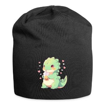 Kawaii Dinosaure Boissons Boba Bubble Tea Chibi - Bonnet en jersey - noir - Devant