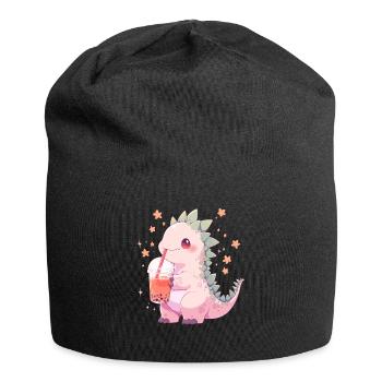 Kawaii Dinosaure Boissons Boba Bubble Tea Chibi - Bonnet en jersey - noir - Devant