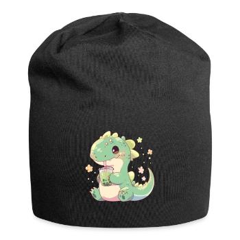 Kawaii Dinosaure Boissons Boba Bubble Tea Chibi - Bonnet en jersey - noir - Devant