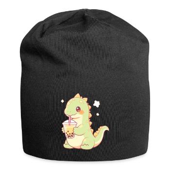 Kawaii Dinosaure Boissons Boba Bubble Tea Chibi - Bonnet en jersey - noir - Devant