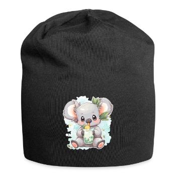 Kawaii Koala Drinks Boba Bubble Tea Chibi - Jersey Beanie - black - Front