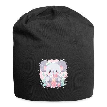 Kawaii Koala Drinks Boba Bubble Tea Chibi - Jersey Beanie - black - Front