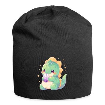 Kawaii Dinosaure Boissons Boba Bubble Tea Chibi - Bonnet en jersey - noir - Devant