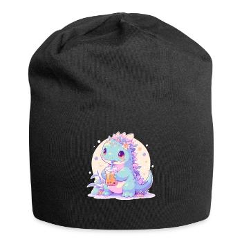 Kawaii Dinosaure Boissons Boba Bubble Tea Chibi - Bonnet en jersey - noir - Devant