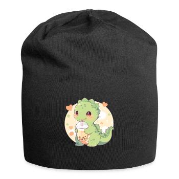 Kawaii Dinosaure Boissons Boba Bubble Tea Chibi - Bonnet en jersey - noir - Devant