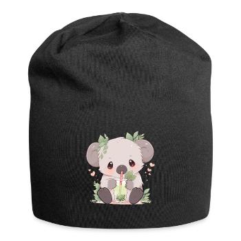 Kawaii Koala Drinks Boba Bubble Tea Chibi - Jersey Beanie - black - Front