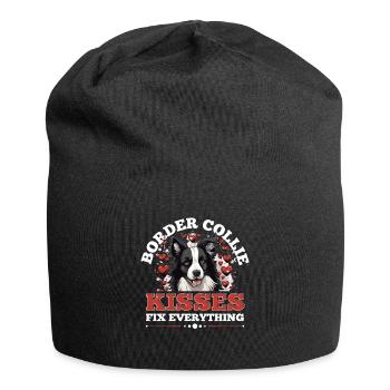 Border Collie Dog - kisses fix everything - Jersey-Beanie - Schwarz - Vorne