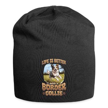 Border Collie Dog - Life is better with a - Jersey Beanie - black - Front