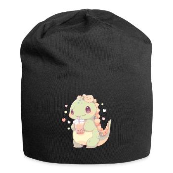 Kawaii Dinosaure Boissons Boba Bubble Tea Chibi - Bonnet en jersey - noir - Devant