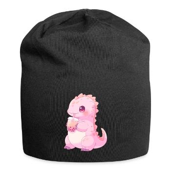 Kawaii Dinosaure Boissons Boba Bubble Tea Chibi - Bonnet en jersey - noir - Devant