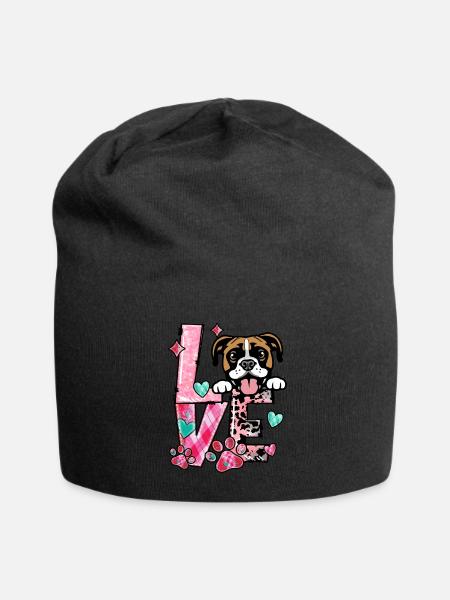 Boxerhund Ich liebe meinen Hund Valentinstag - Jersey-Beanie - Schwarz