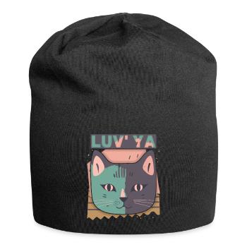 Tête de chat, chat de la Saint-Valentin, déclaration d’amour - Bonnet en jersey - noir - Devant