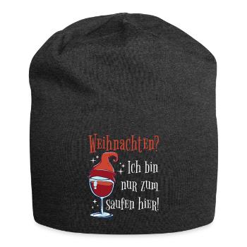 Wein Weinglas Weihnachten Wichtel Mütze Geschenk - Jersey-Beanie - Anthrazit - Vorne