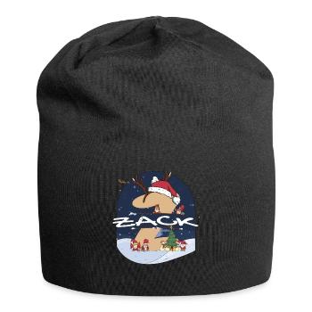 Awesome Zack Name w Santa Hat in Xmas Theme - Jersey Beanie - black - Front