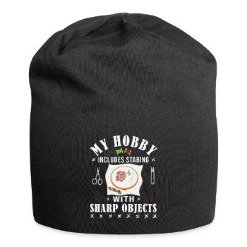 La couture croisée, mon passe-temps est la couture - Bonnet en jersey - noir - Devant