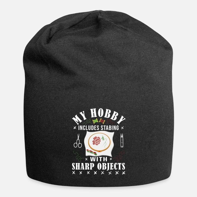 Cross-sewing, my hobby involves stitching - Jersey Beanie - black