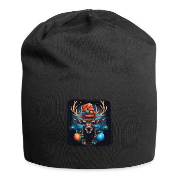 Renne avec boules de Noël et chapeau - Bonnet en jersey - noir - Devant