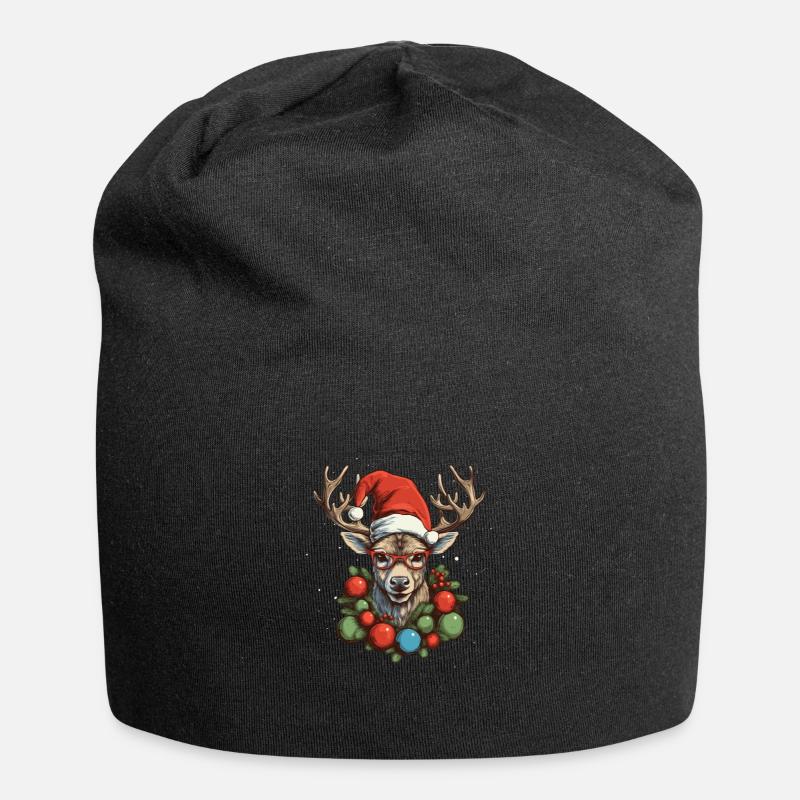 Rentier mit Weihnachtskugeln und Mütze - Jersey-Beanie - Schwarz