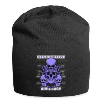 Totenköpfe, Spruch Staying Alive, Teufelsschädel - Jersey-Beanie - Schwarz - Vorne