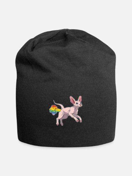 Sphynx Cat Rainbow Rainbow Fart - Jersey Beanie - black